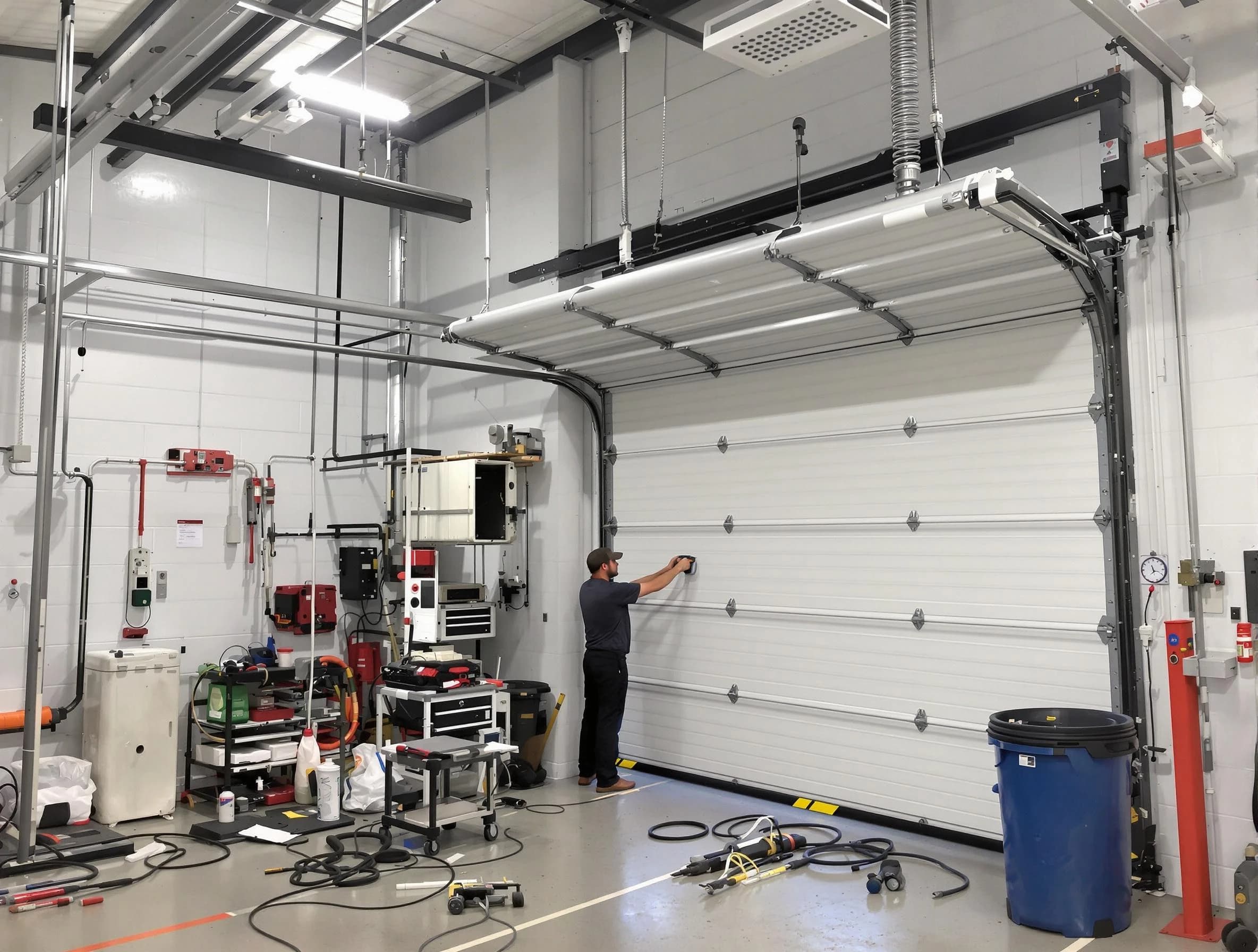 West Jordan Garage Door Repair certified technician performing commercial door repair at a West Jordan business facility