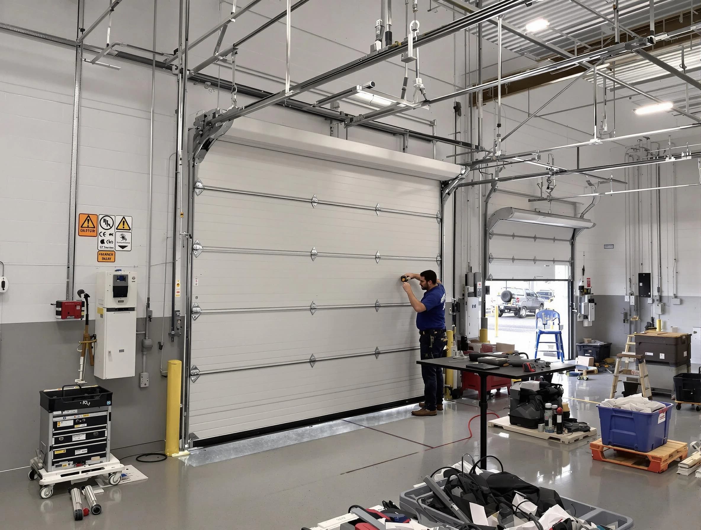 Commercial garage door repair being performed by West Jordan Garage Door Repair expert in West Jordan