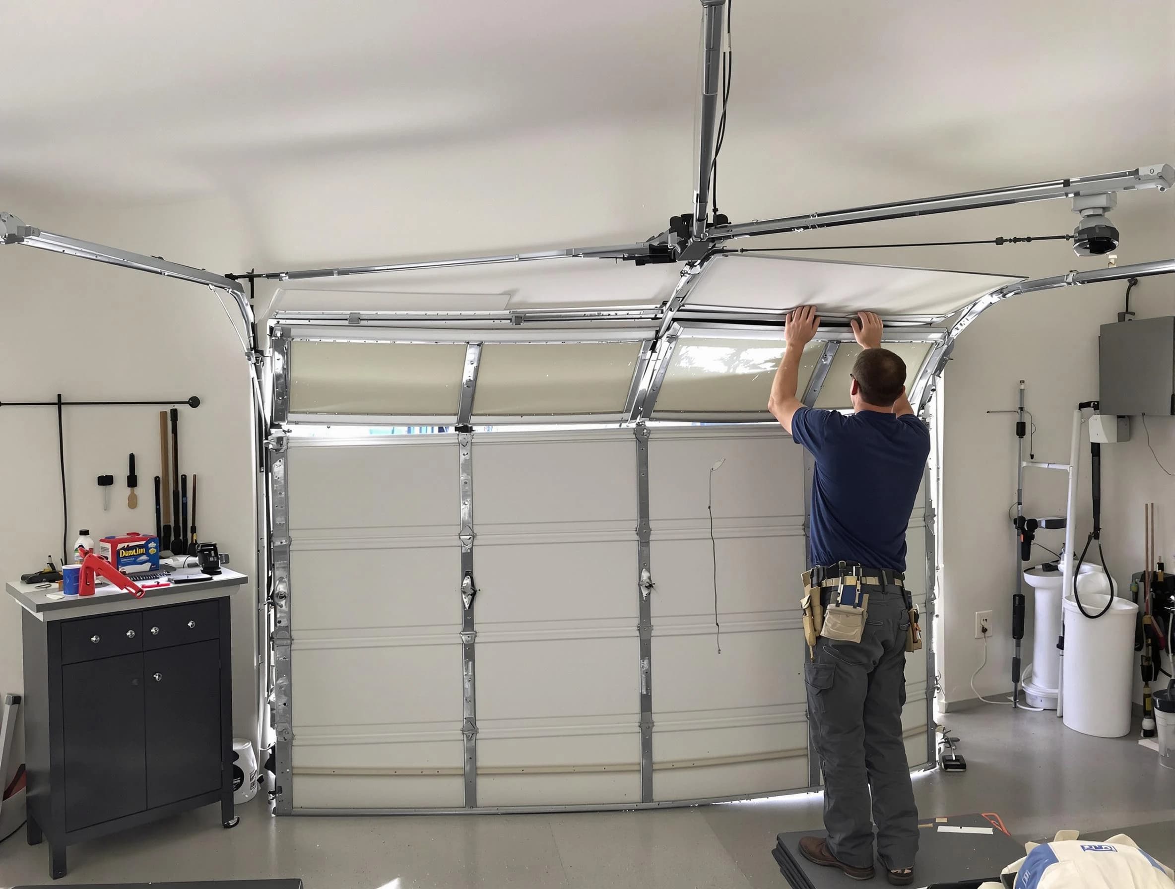 West Jordan Garage Door Repair specialist performing precise section replacement on West Jordan garage door