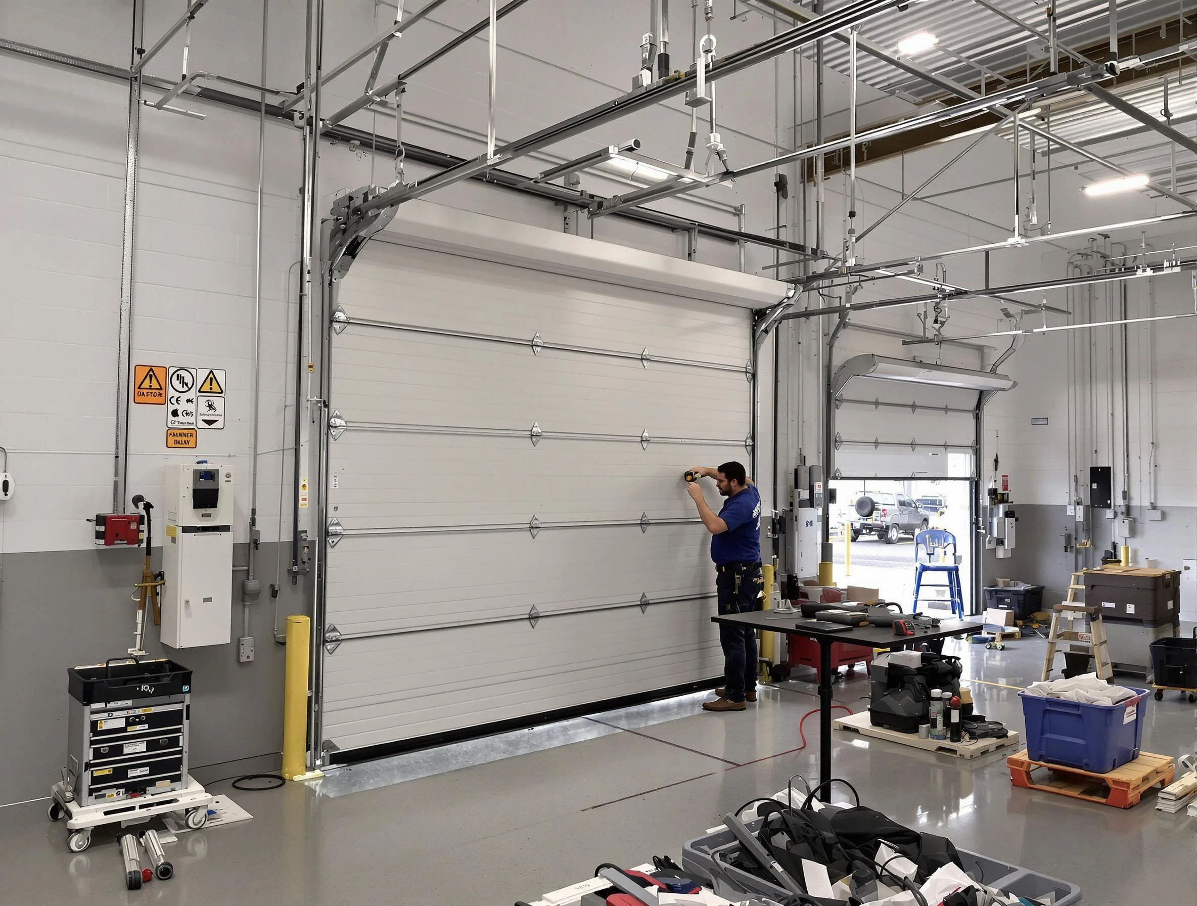 Commercial garage door repair being performed by West Jordan Garage Door Repair expert in West Jordan