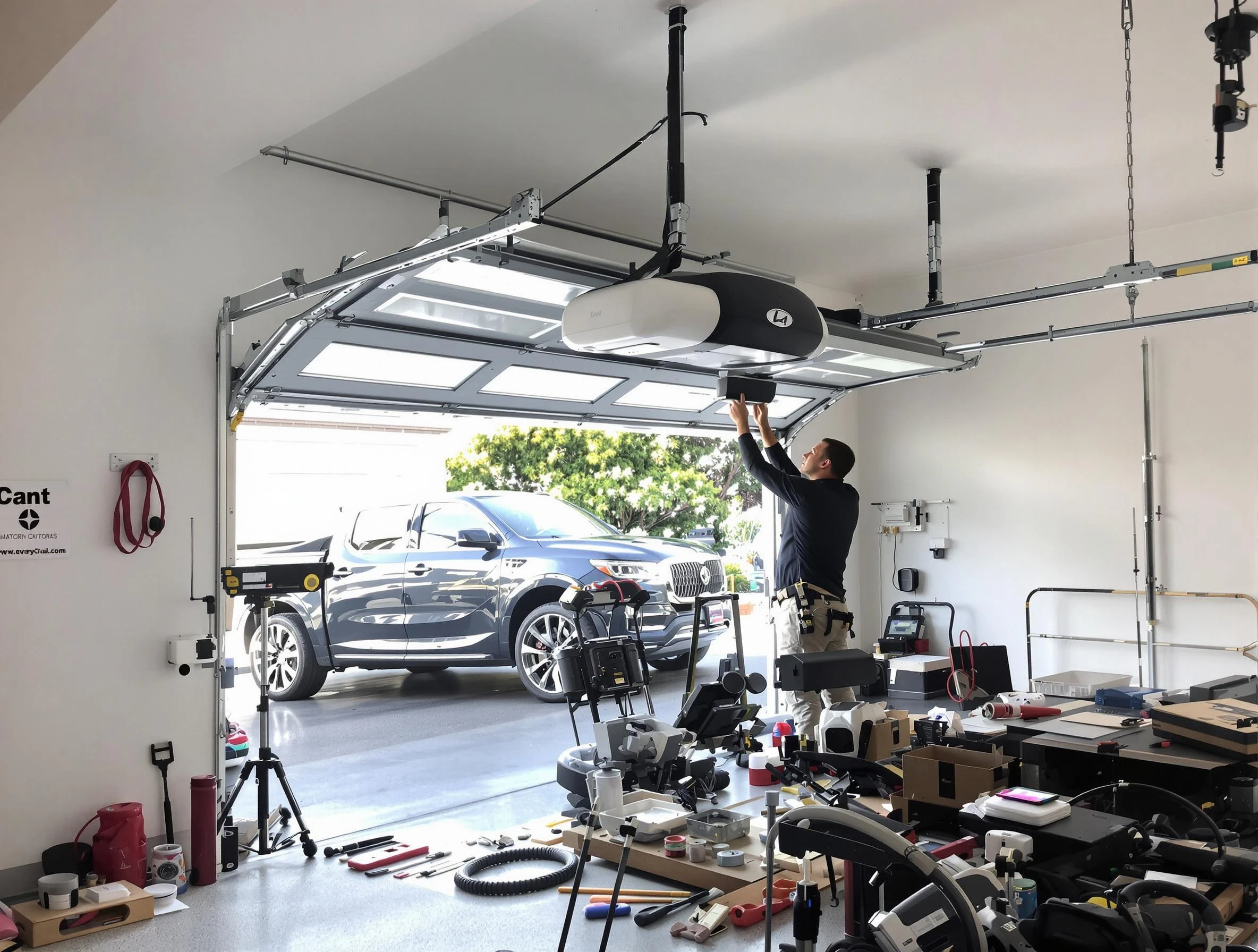 West Jordan Garage Door Repair specialist installing smart garage door opener system in West Jordan home
