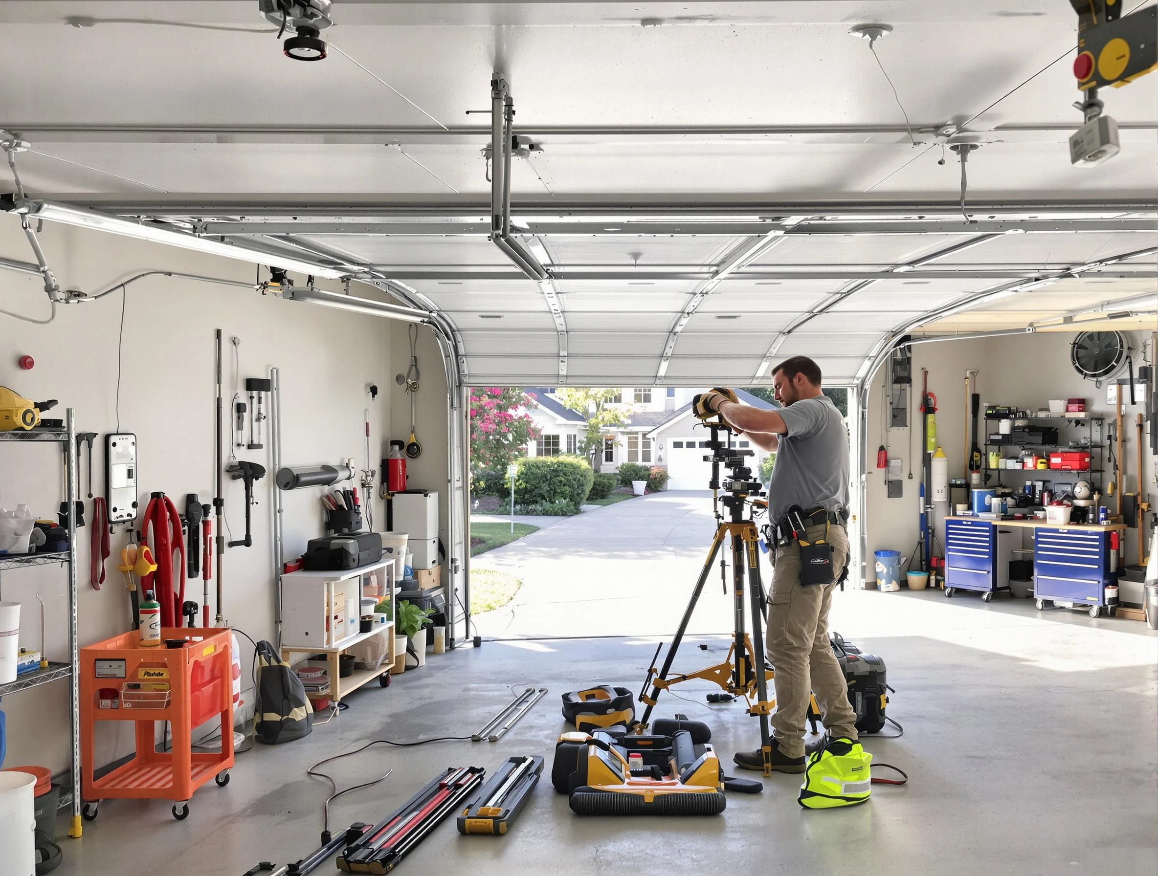 West Jordan Garage Door Repair specialist performing laser-guided track alignment in West Jordan